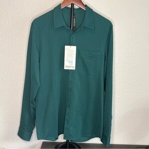 Lululemon Mens Green Stretch Soft Commission Short Sleeve Button Up Shirt Size L